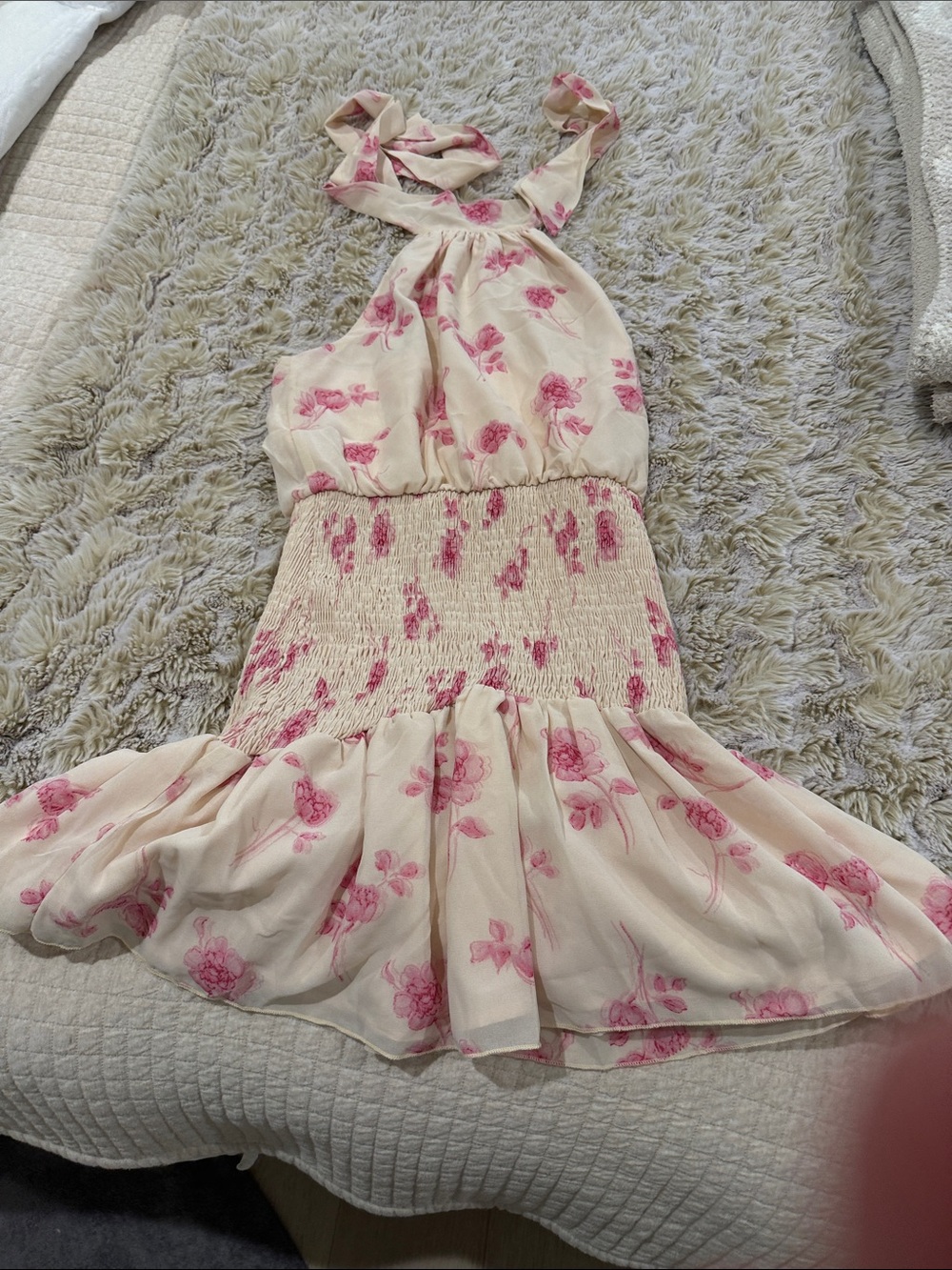 Girl's Pink Floral Halter Dress